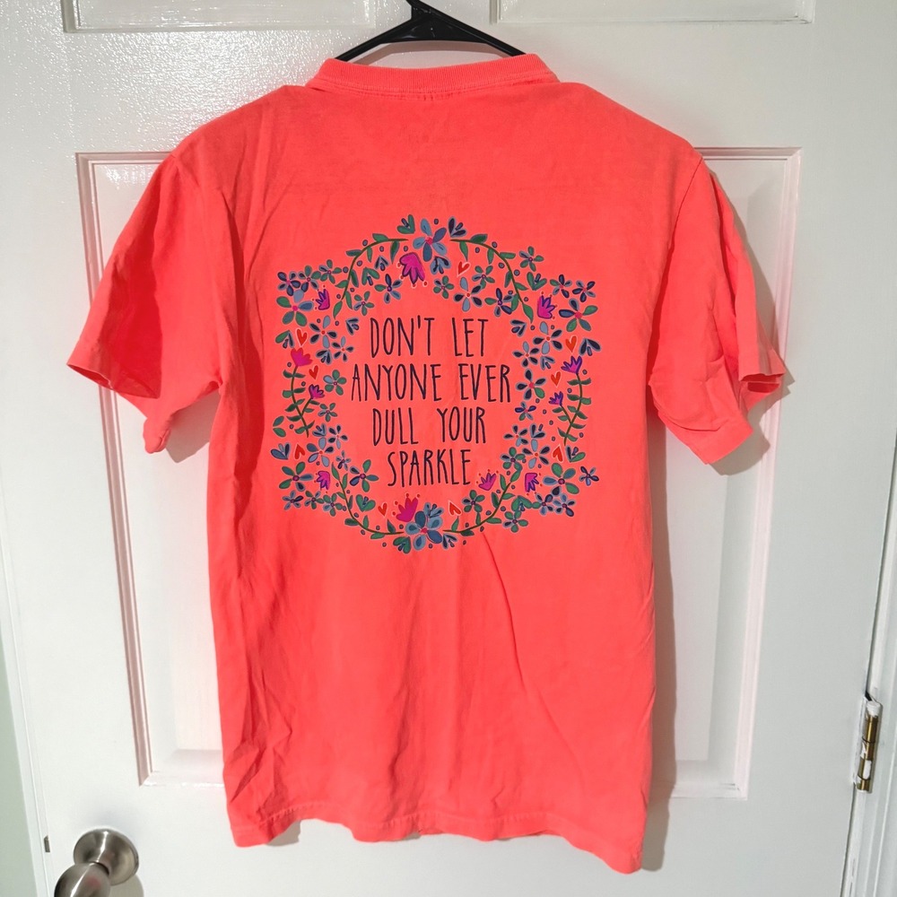 Natural Life Womens Small Coral Pink Graphic Tee Dull Your Sparkle Floral Shirt